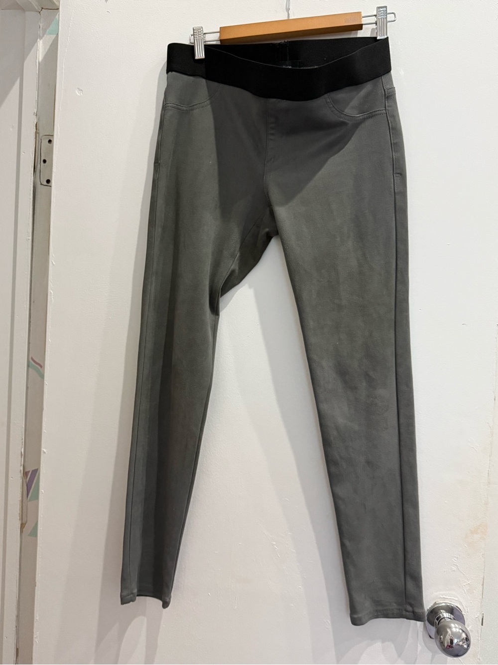 Karen Kane Gray Faux-Suede Leggings with Black Waistband